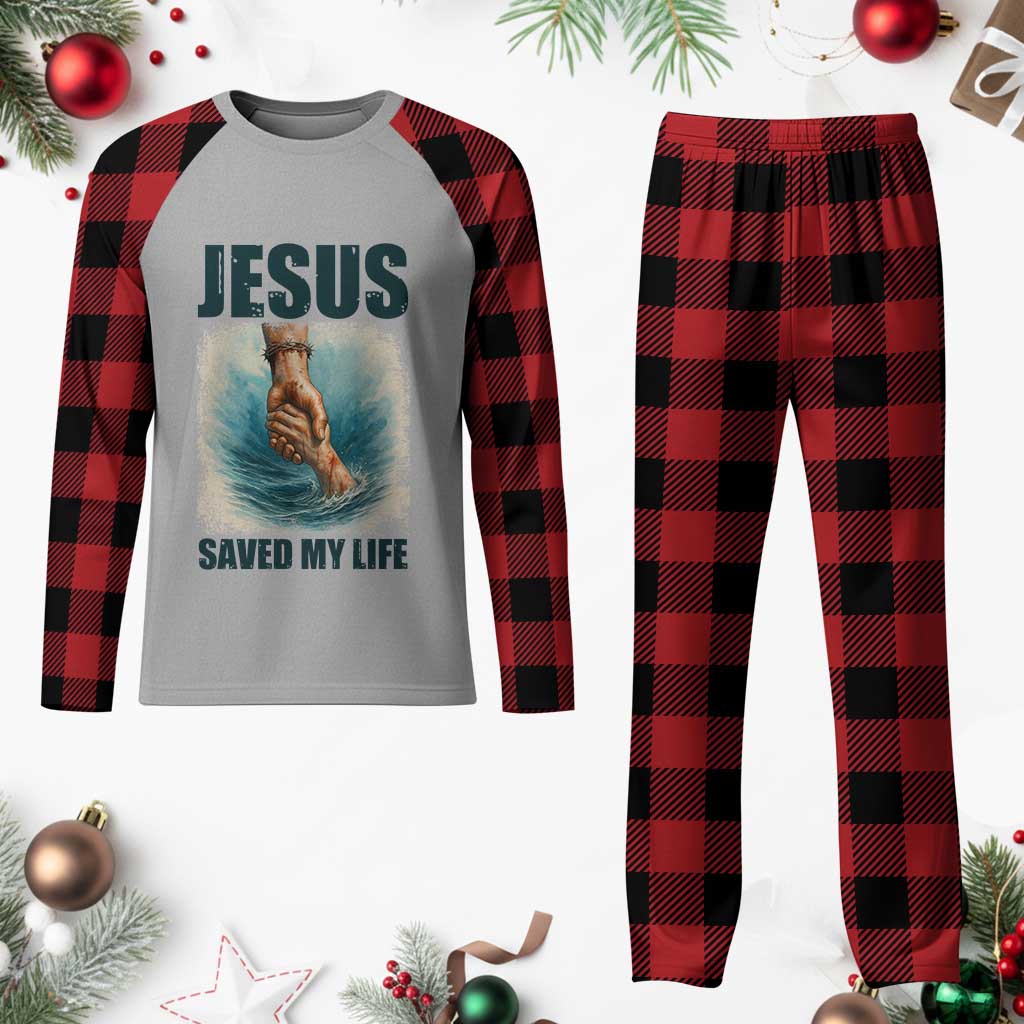 Jesus Saved My Life Plaid Pajama Set Christian Bible Verse - Wonder Print Shop