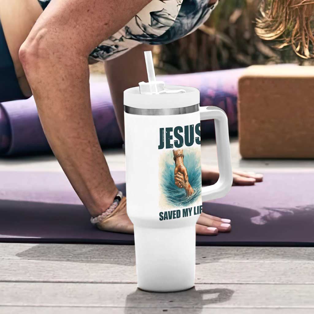 Jesus Saved My Life Tumbler With Handle Christian Bible Verse - Wonder Print Shop