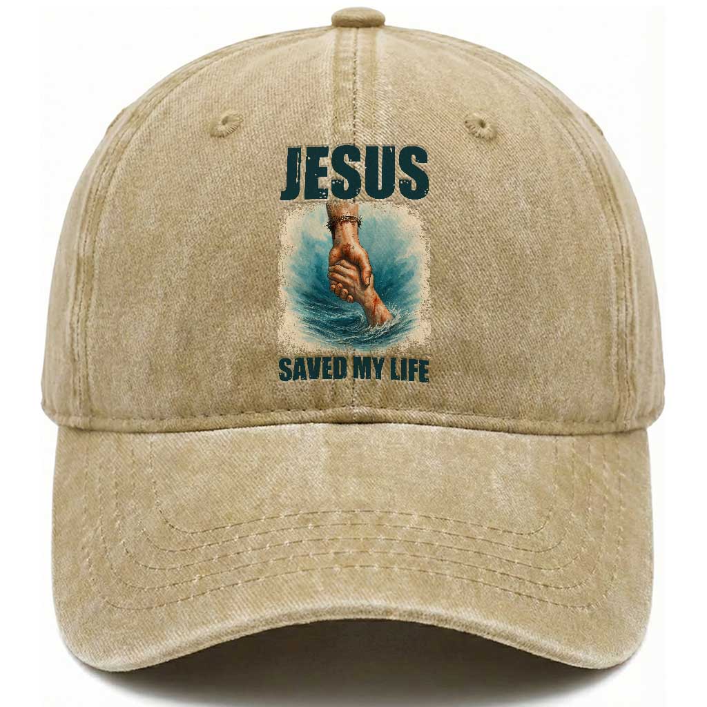 Jesus Saved My Life Washed Cotton Baseball Cap Christian Bible Verse