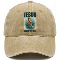 Jesus Saved My Life Washed Cotton Baseball Cap Christian Bible Verse