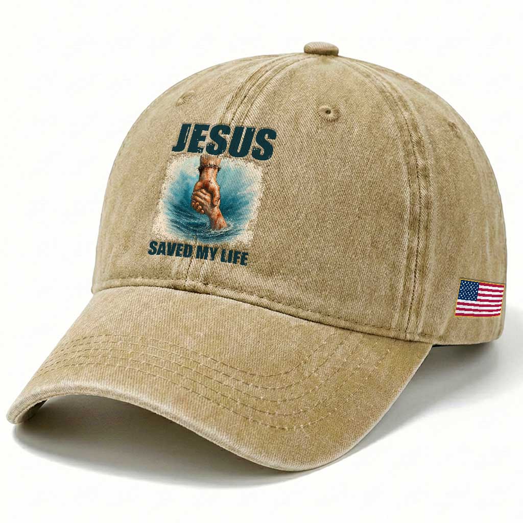 Jesus Saved My Life Washed Cotton Baseball Cap Christian Bible Verse