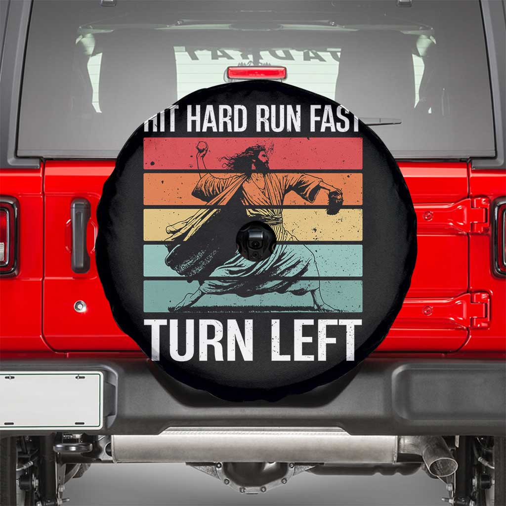 Hit Hard Run Fast Turn Left Spare Tire Cover Funny Jesus Baseball Player - Wonder Print Shop