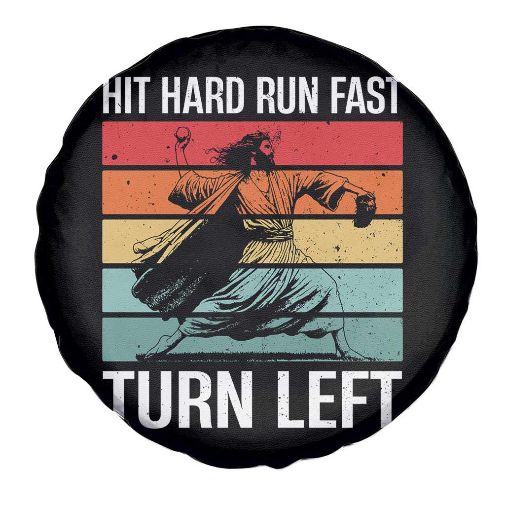 Hit Hard Run Fast Turn Left Spare Tire Cover Funny Jesus Baseball Player - Wonder Print Shop