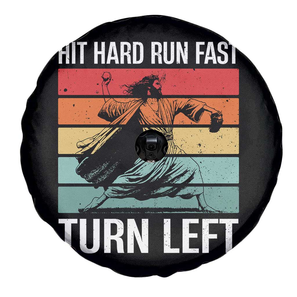 Hit Hard Run Fast Turn Left Spare Tire Cover Funny Jesus Baseball Player - Wonder Print Shop