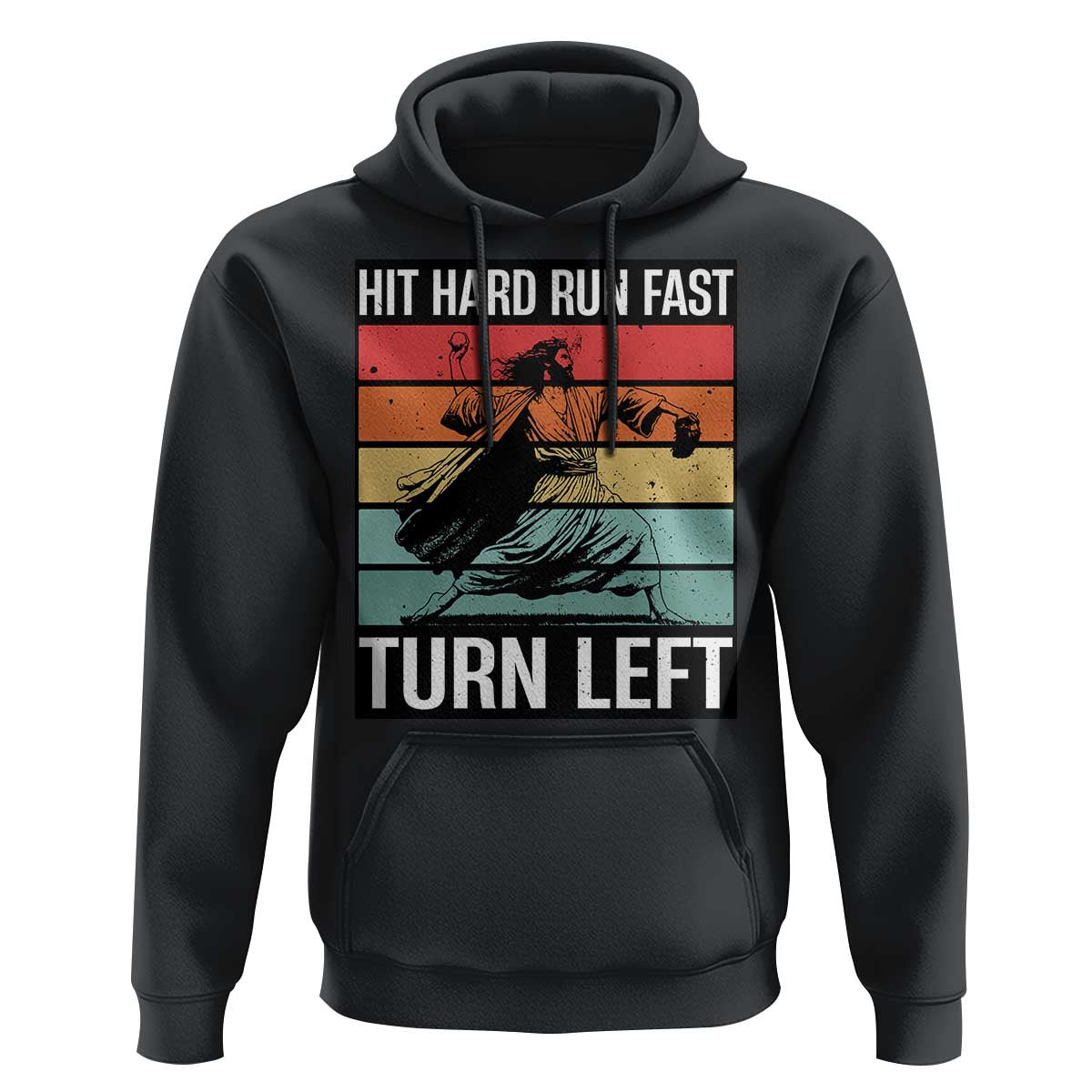 Hit Hard Run Fast Turn Left Hoodie Funny Jesus Baseball Player - Wonder Print Shop