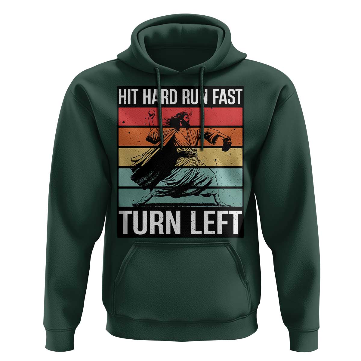 Hit Hard Run Fast Turn Left Hoodie Funny Jesus Baseball Player - Wonder Print Shop