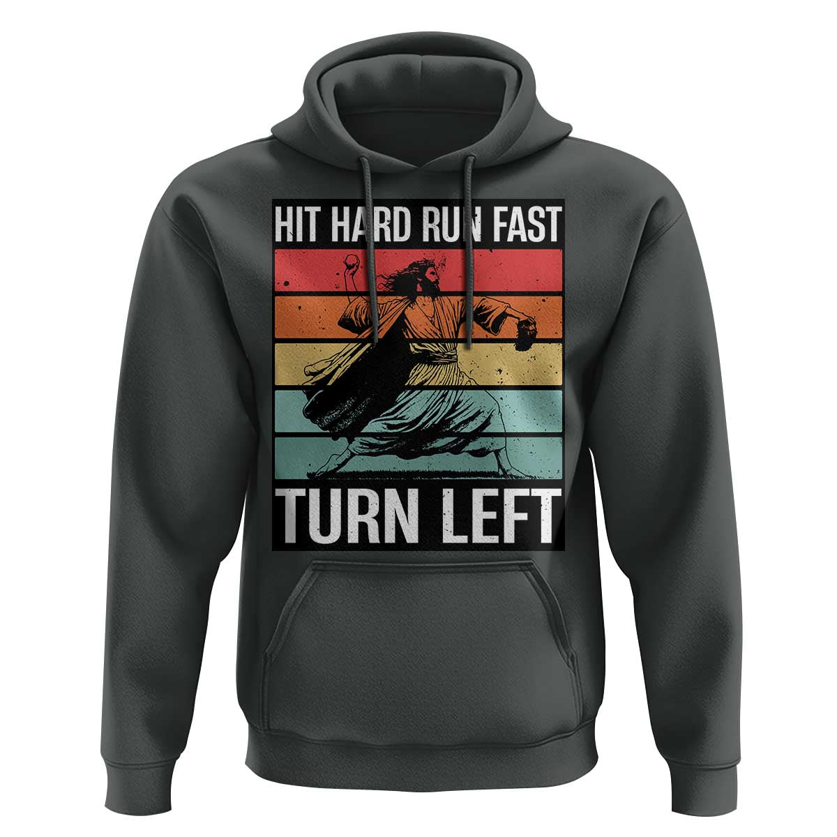 Hit Hard Run Fast Turn Left Hoodie Funny Jesus Baseball Player - Wonder Print Shop