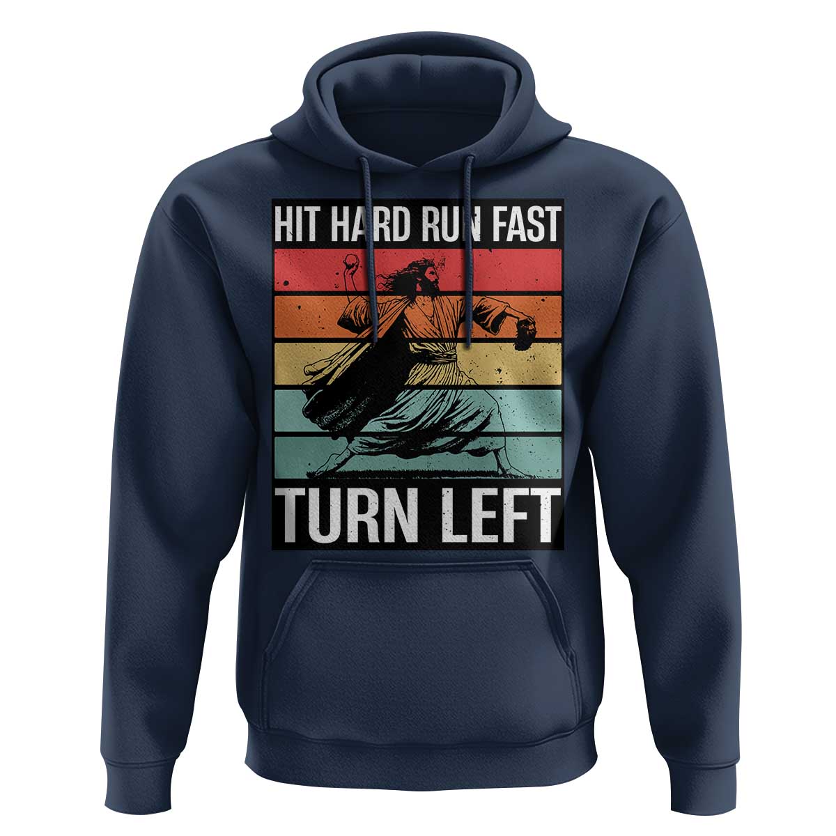 Hit Hard Run Fast Turn Left Hoodie Funny Jesus Baseball Player - Wonder Print Shop