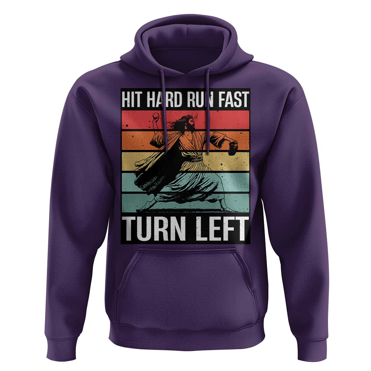 Hit Hard Run Fast Turn Left Hoodie Funny Jesus Baseball Player - Wonder Print Shop