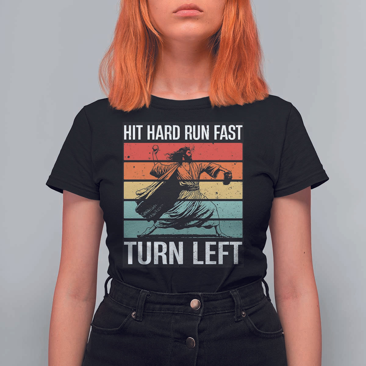 Hit Hard Run Fast Turn Left T Shirt For Women Funny Jesus Baseball Player - Wonder Print Shop