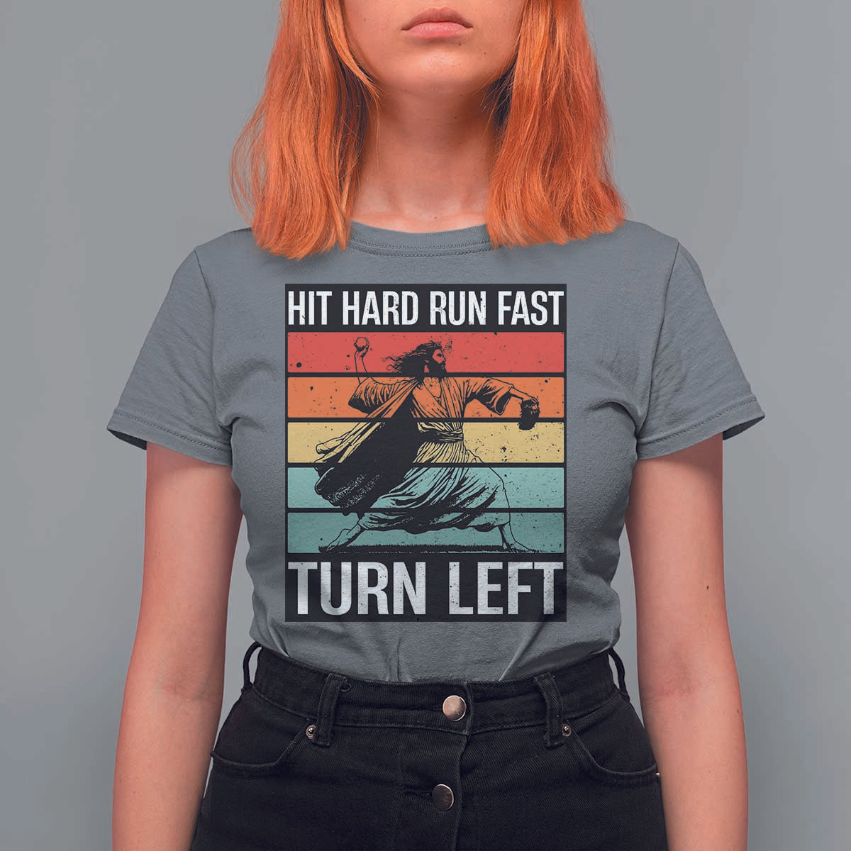 Hit Hard Run Fast Turn Left T Shirt For Women Funny Jesus Baseball Player - Wonder Print Shop