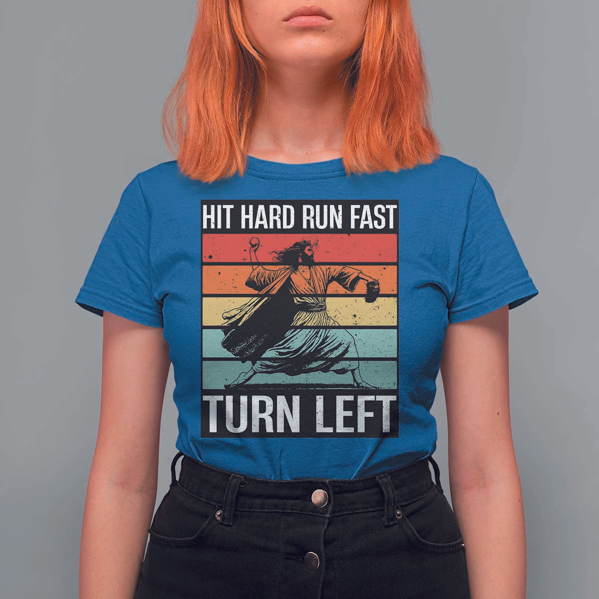 Hit Hard Run Fast Turn Left T Shirt For Women Funny Jesus Baseball Player - Wonder Print Shop