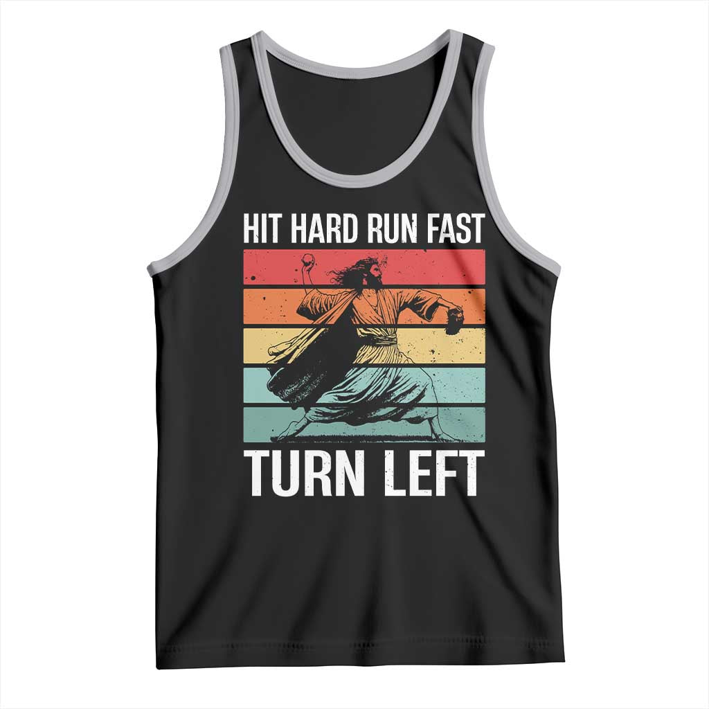 Hit Hard Run Fast Turn Left Tank Top Funny Jesus Baseball Player - Wonder Print Shop