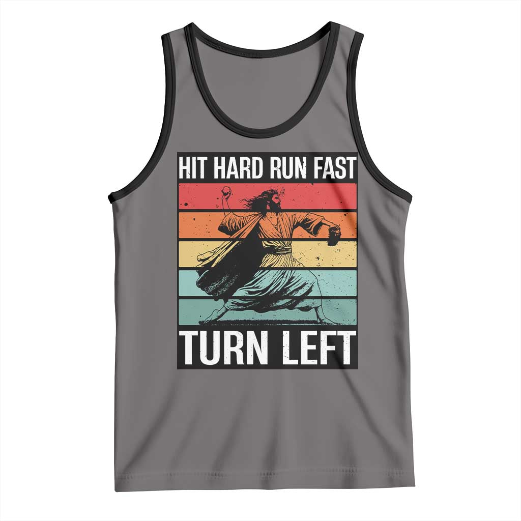 Hit Hard Run Fast Turn Left Tank Top Funny Jesus Baseball Player - Wonder Print Shop