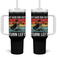 Hit Hard Run Fast Turn Left Tumbler With Handle Funny Jesus Baseball Player