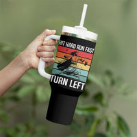 Hit Hard Run Fast Turn Left Tumbler With Handle Funny Jesus Baseball Player