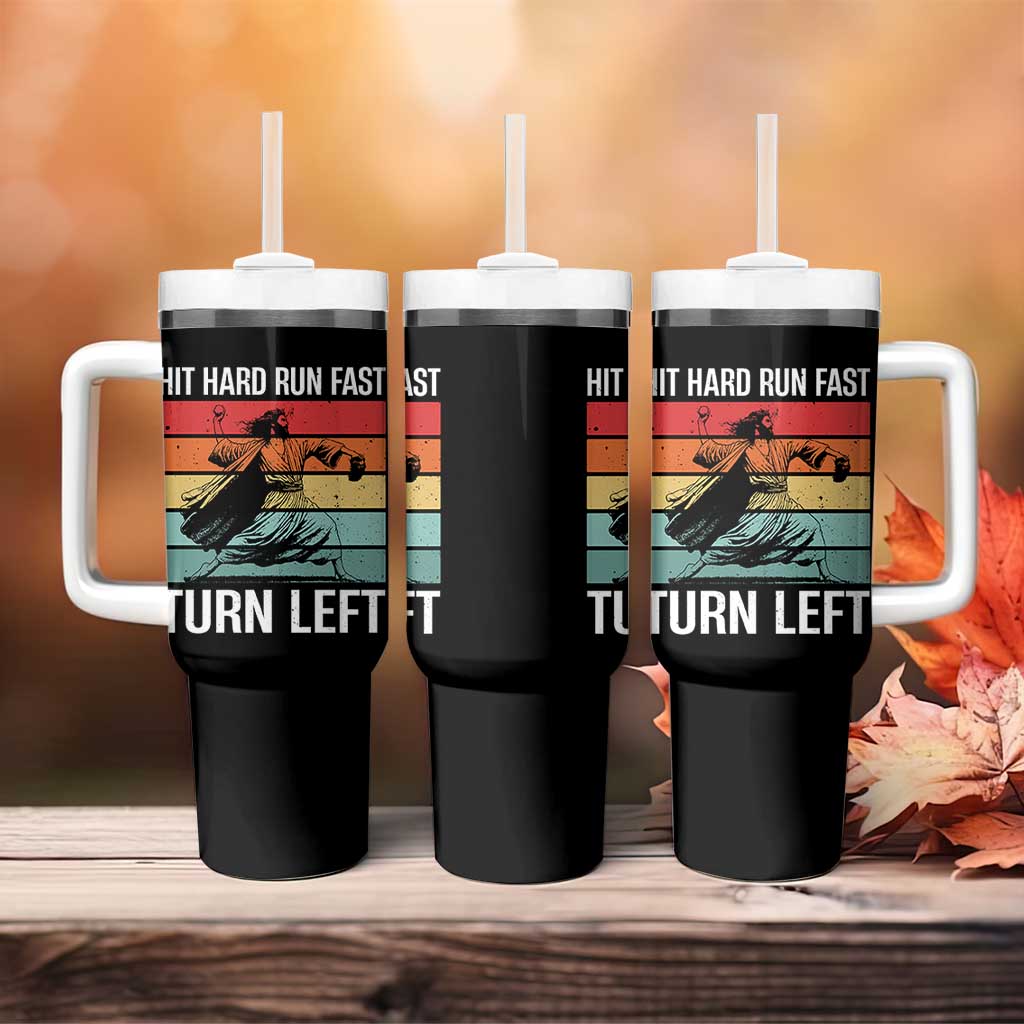 Hit Hard Run Fast Turn Left Tumbler With Handle Funny Jesus Baseball Player
