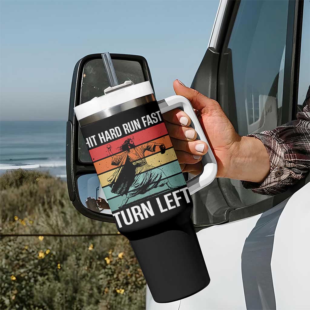 Hit Hard Run Fast Turn Left Tumbler With Handle Funny Jesus Baseball Player