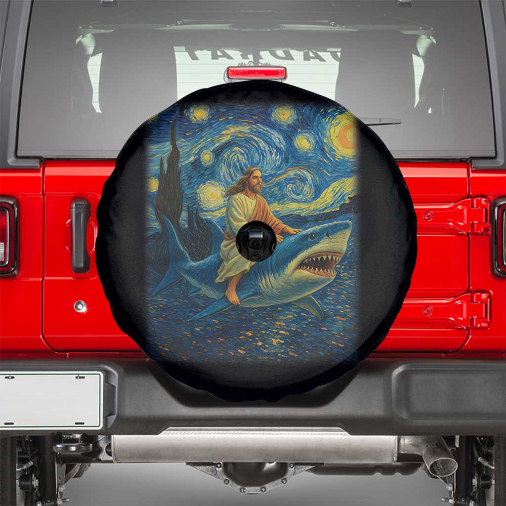 Jesus Shark Stary Night Spare Tire Cover Artist Van Gogh Christian - Wonder Print Shop