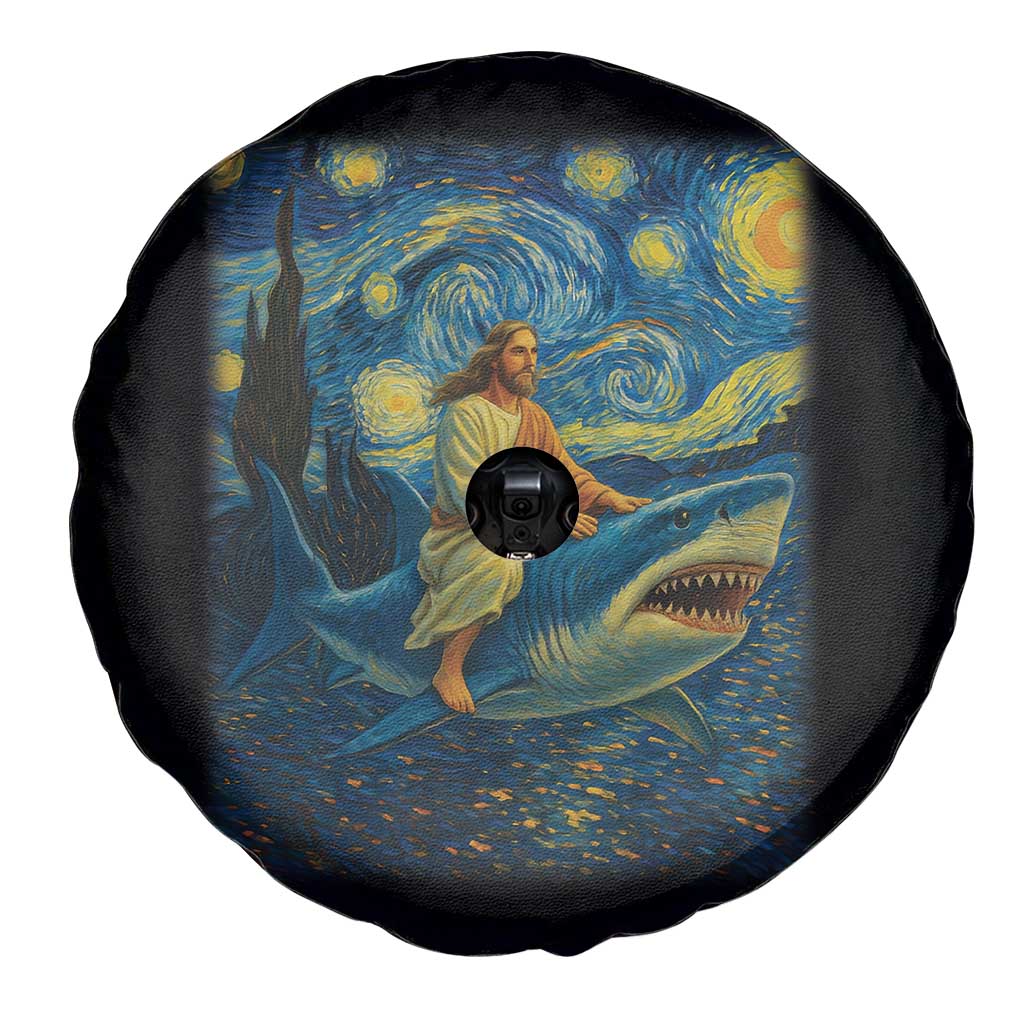 Jesus Shark Stary Night Spare Tire Cover Artist Van Gogh Christian - Wonder Print Shop