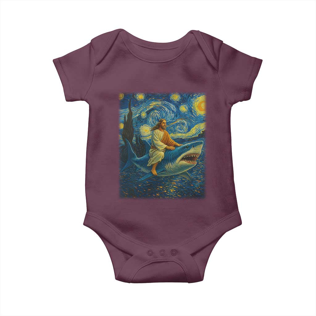 Jesus Shark Stary Night Baby Onesie Artist Van Gogh Christian - Wonder Print Shop