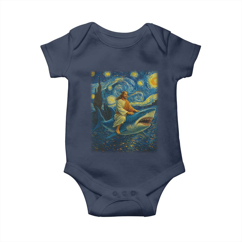 Jesus Shark Stary Night Baby Onesie Artist Van Gogh Christian - Wonder Print Shop
