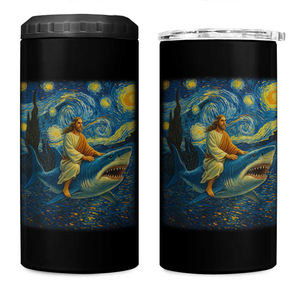 Jesus Shark Stary Night 4 in 1 Can Cooler Tumbler Artist Van Gogh Christian