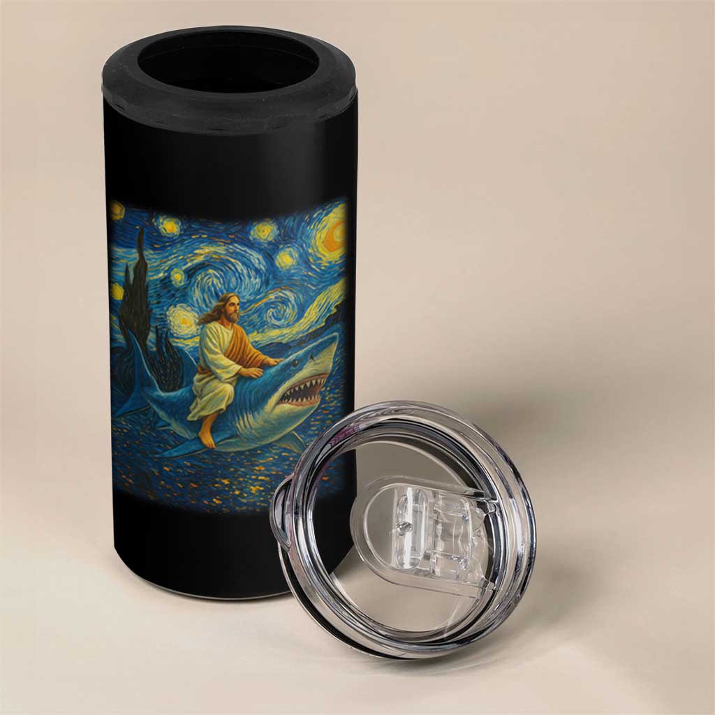 Jesus Shark Stary Night 4 in 1 Can Cooler Tumbler Artist Van Gogh Christian
