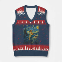 Jesus Shark Stary Night V-Neck Knit Sweater Vest Artist Van Gogh Christian - Wonder Print Shop
