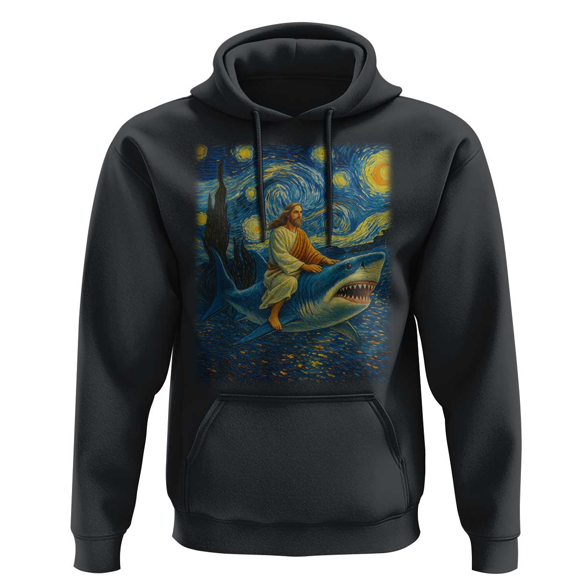 Jesus Shark Stary Night Hoodie Artist Van Gogh Christian - Wonder Print Shop