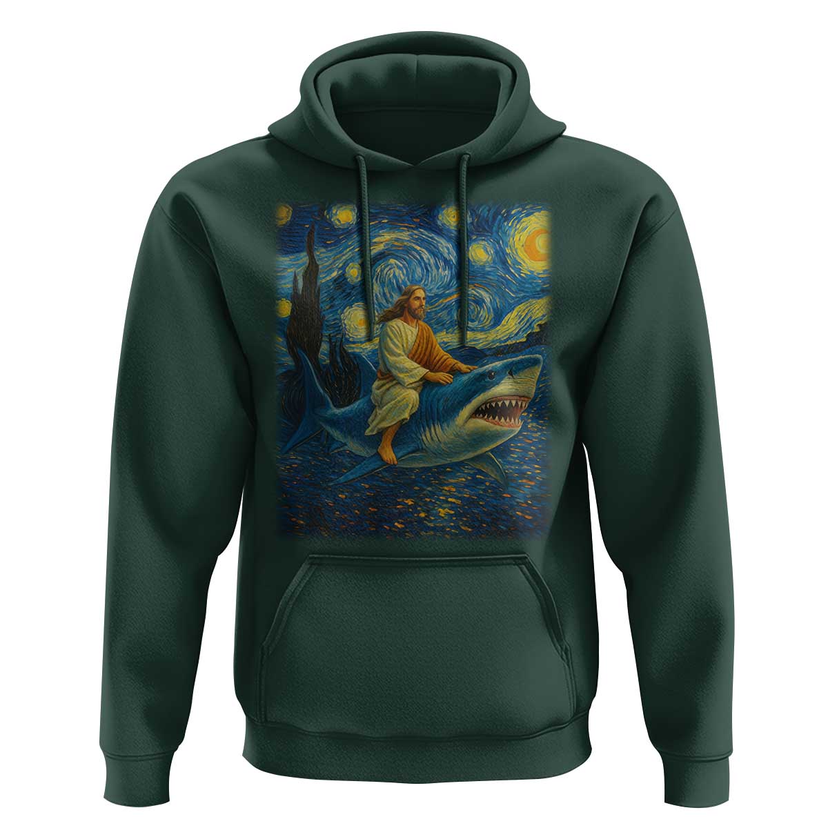 Jesus Shark Stary Night Hoodie Artist Van Gogh Christian - Wonder Print Shop