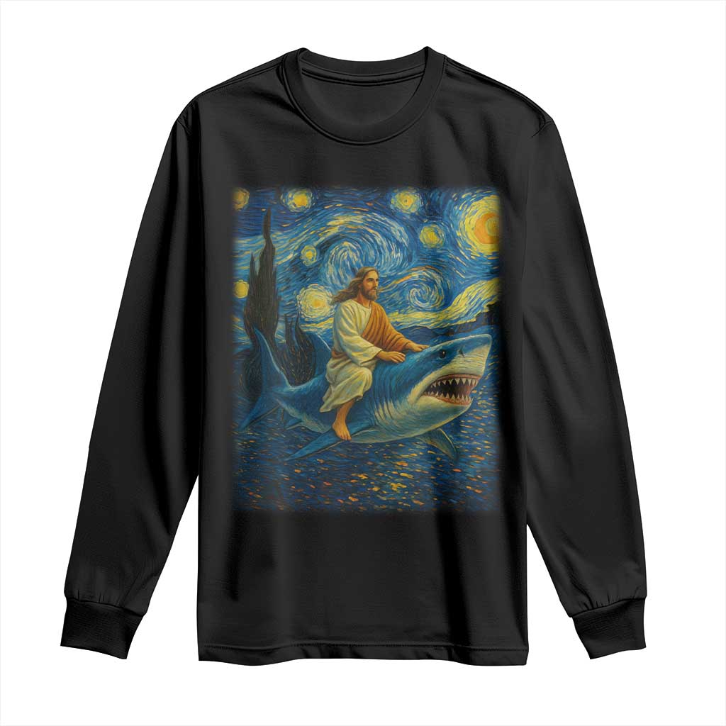 Jesus Shark Stary Night Long Sleeve Shirt Artist Van Gogh Christian - Wonder Print Shop