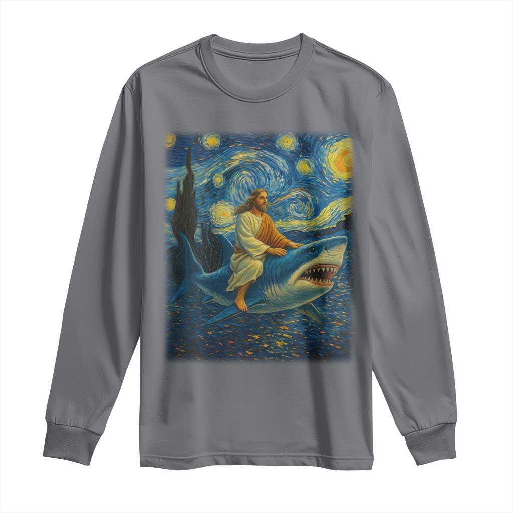 Jesus Shark Stary Night Long Sleeve Shirt Artist Van Gogh Christian - Wonder Print Shop