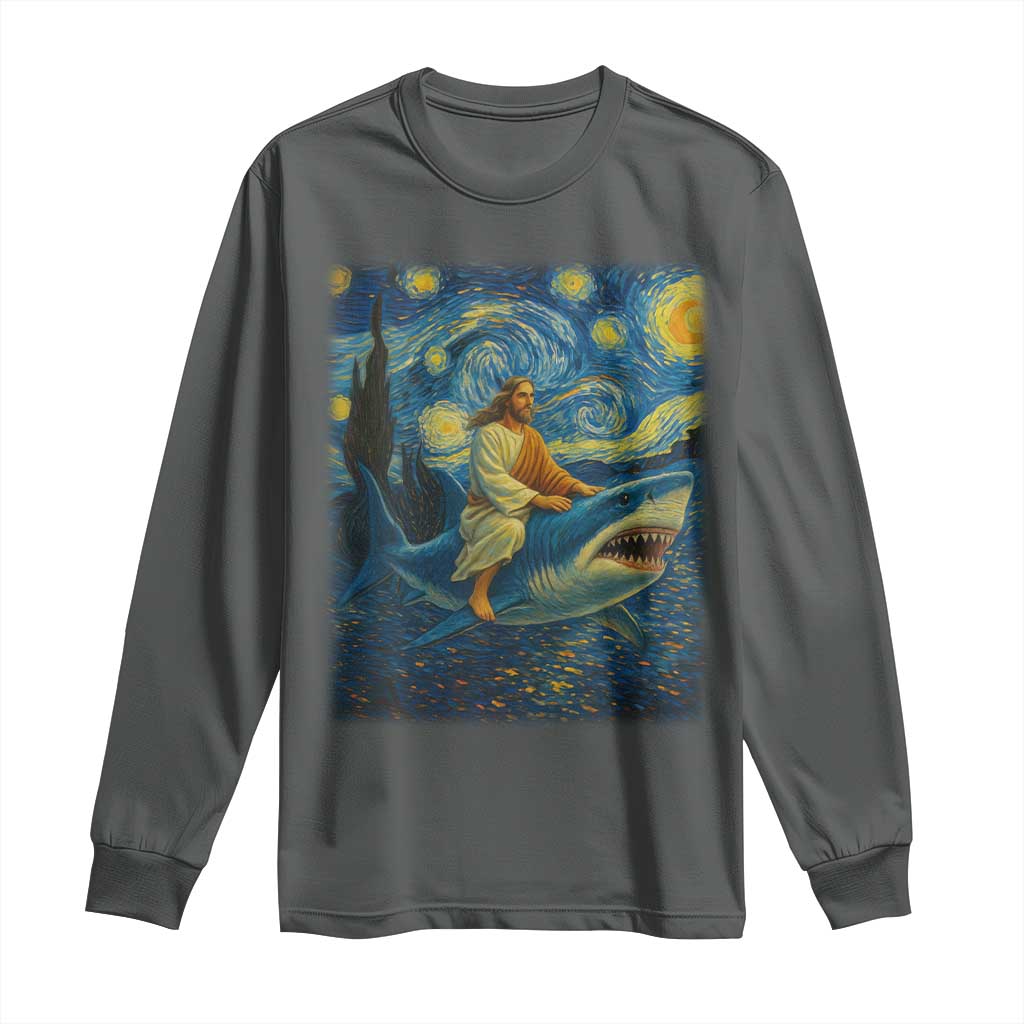 Jesus Shark Stary Night Long Sleeve Shirt Artist Van Gogh Christian - Wonder Print Shop