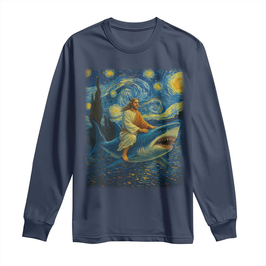 Jesus Shark Stary Night Long Sleeve Shirt Artist Van Gogh Christian - Wonder Print Shop