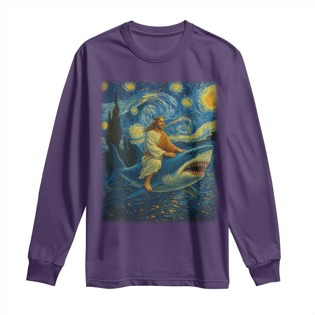 Jesus Shark Stary Night Long Sleeve Shirt Artist Van Gogh Christian - Wonder Print Shop