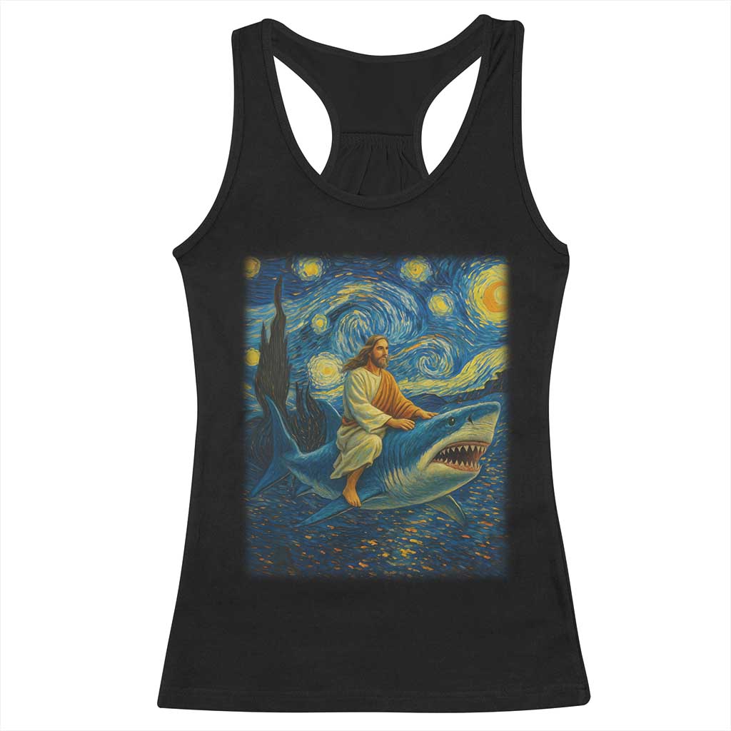 Jesus Shark Stary Night Racerback Tank Top Artist Van Gogh Christian - Wonder Print Shop