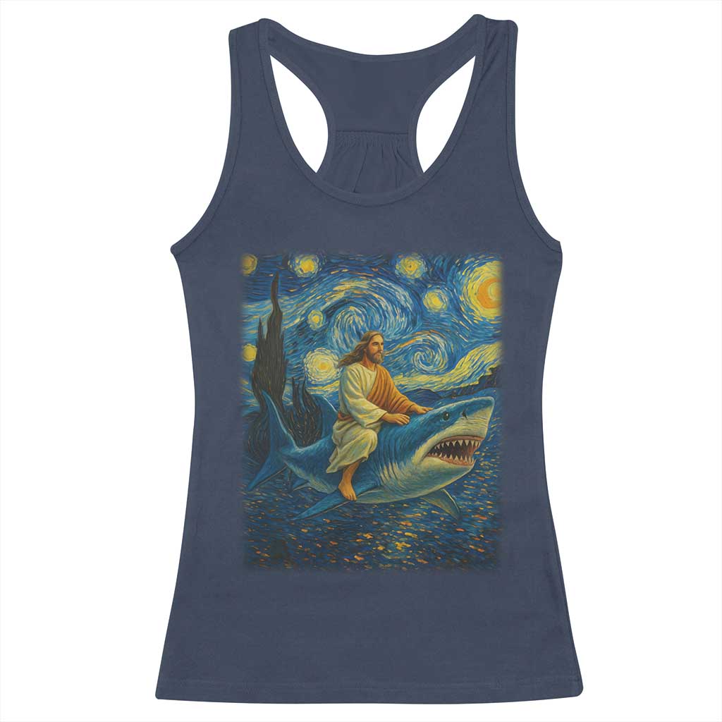 Jesus Shark Stary Night Racerback Tank Top Artist Van Gogh Christian - Wonder Print Shop