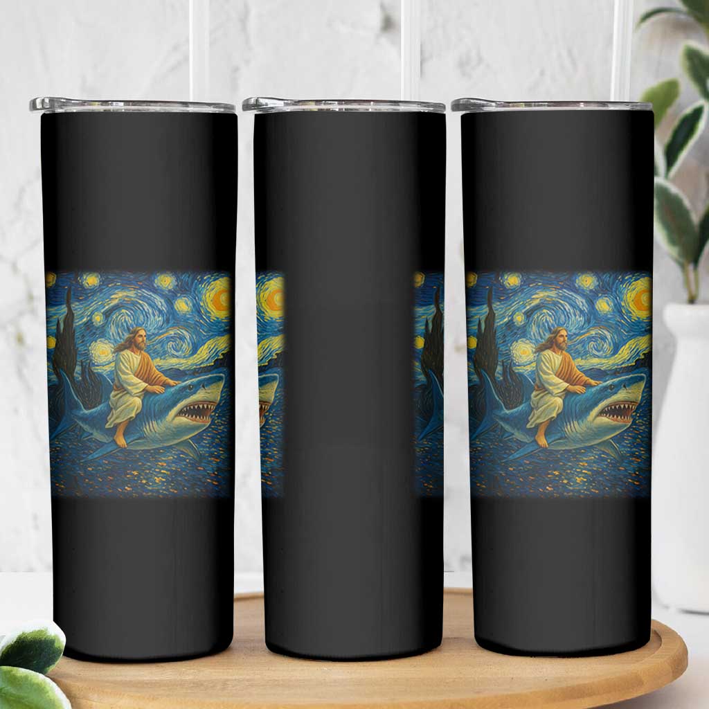 Jesus Shark Stary Night Skinny Tumbler Artist Van Gogh Christian