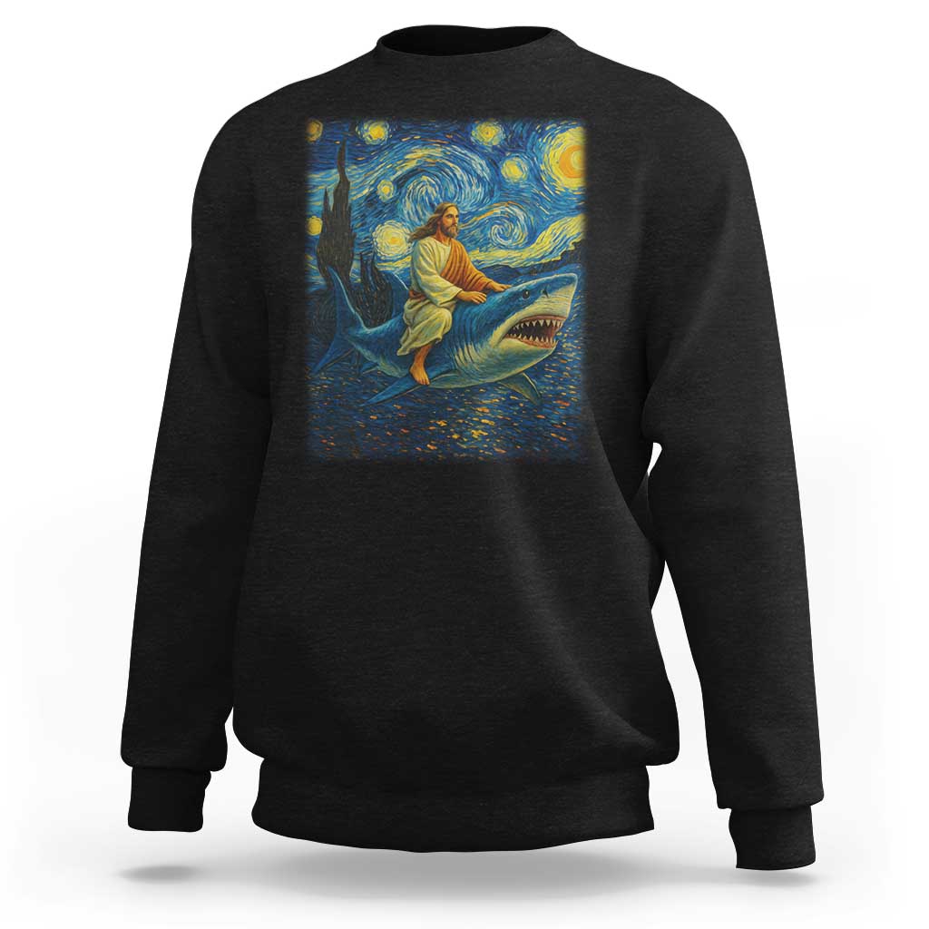 Jesus Shark Stary Night Sweatshirt Artist Van Gogh Christian - Wonder Print Shop