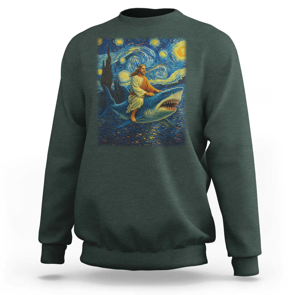 Jesus Shark Stary Night Sweatshirt Artist Van Gogh Christian - Wonder Print Shop