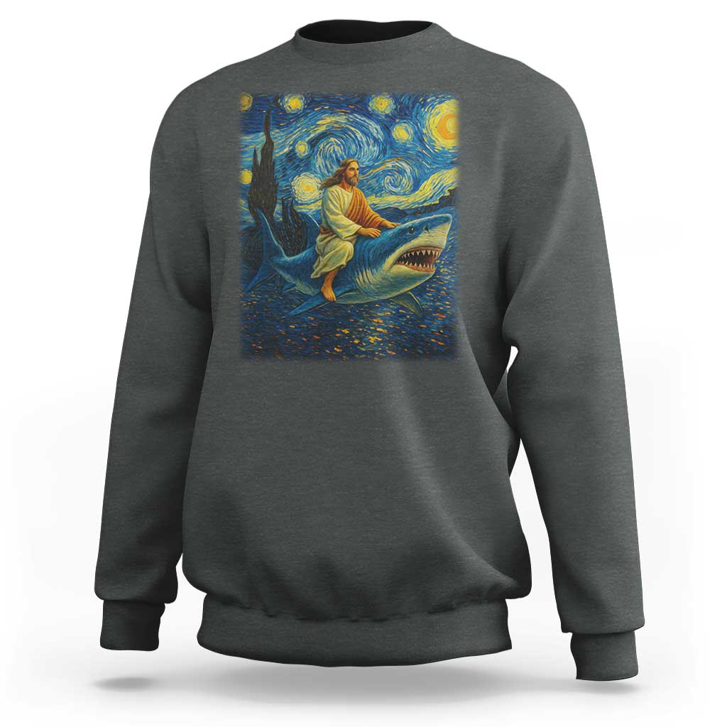 Jesus Shark Stary Night Sweatshirt Artist Van Gogh Christian - Wonder Print Shop
