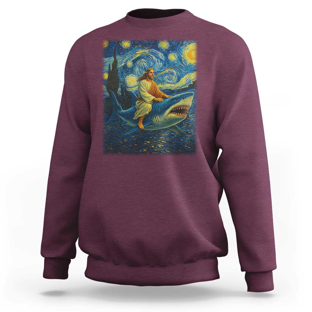 Jesus Shark Stary Night Sweatshirt Artist Van Gogh Christian - Wonder Print Shop