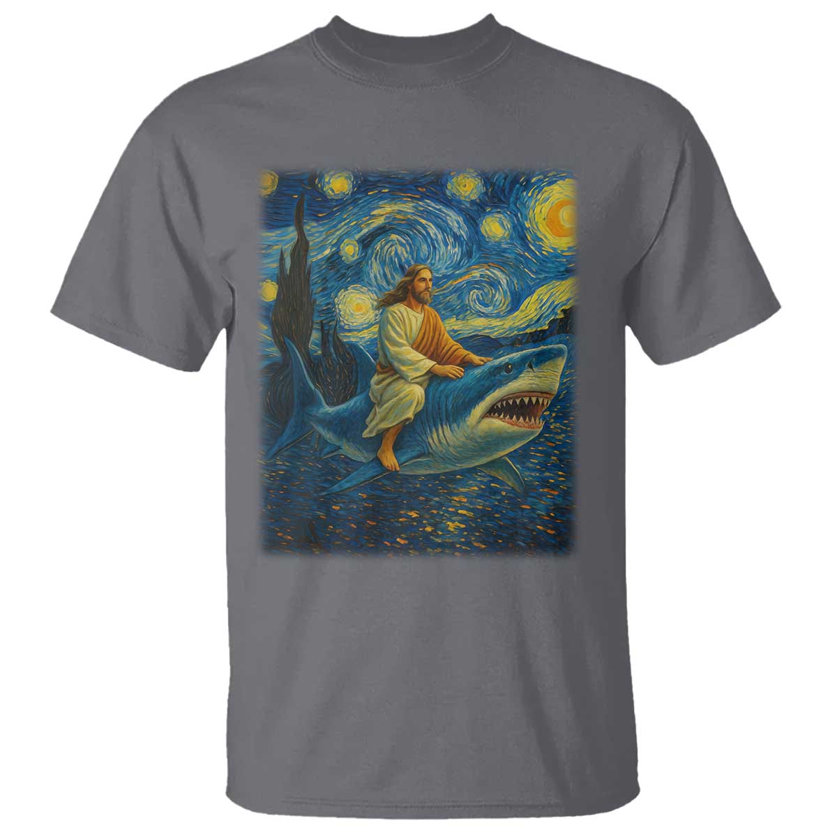 Jesus Shark Stary Night T Shirt Artist Van Gogh Christian - Wonder Print Shop