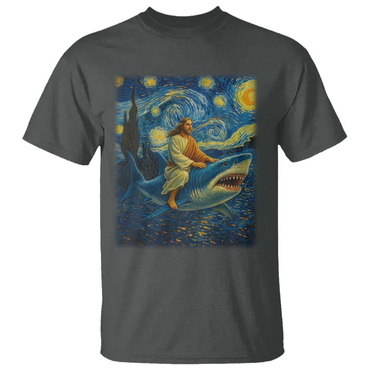 Jesus Shark Stary Night T Shirt Artist Van Gogh Christian - Wonder Print Shop