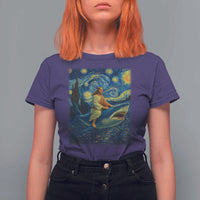 Jesus Shark Stary Night T Shirt For Women Artist Van Gogh Christian - Wonder Print Shop