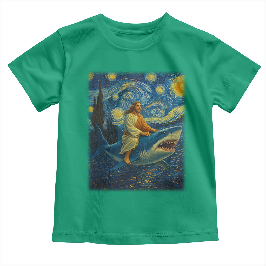 Jesus Shark Stary Night Toddler T Shirt Artist Van Gogh Christian - Wonder Print Shop