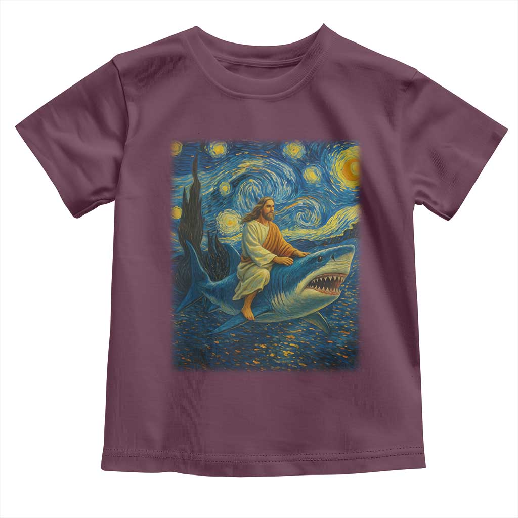 Jesus Shark Stary Night Toddler T Shirt Artist Van Gogh Christian - Wonder Print Shop