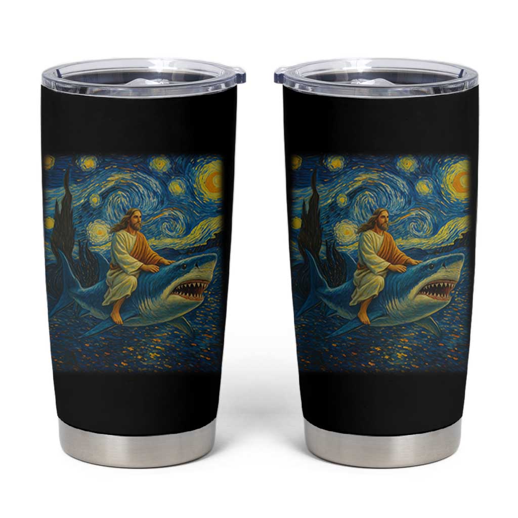 Jesus Shark Stary Night Tumbler Cup Artist Van Gogh Christian