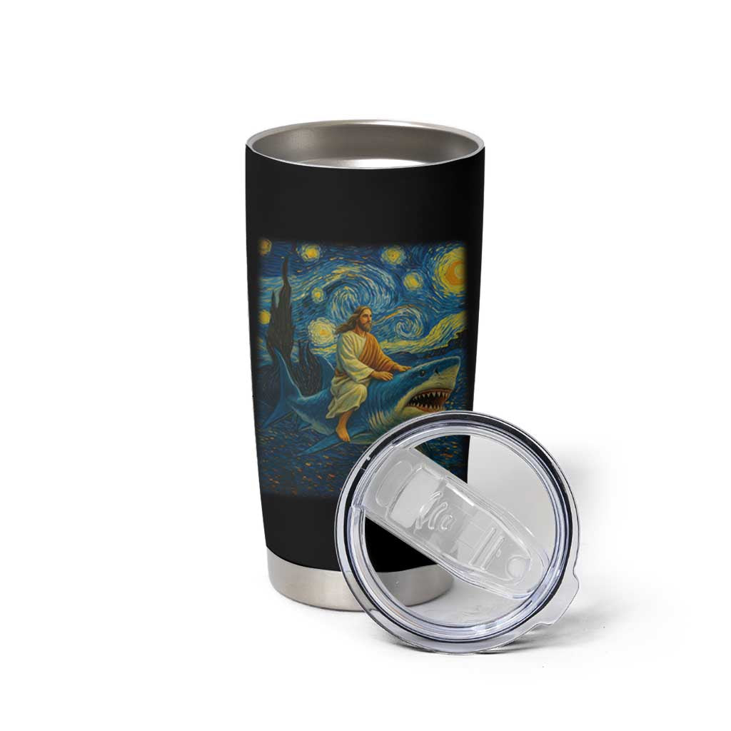 Jesus Shark Stary Night Tumbler Cup Artist Van Gogh Christian